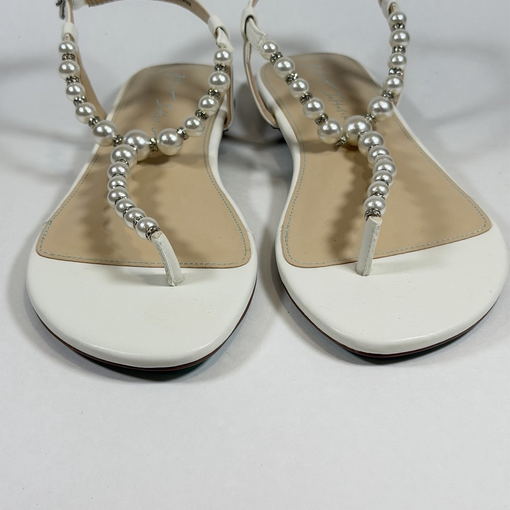 Hersey Johnson Size-6.5 Women Flat‎ Sandals Gal Pearl Strap White - Picture 4 of 11